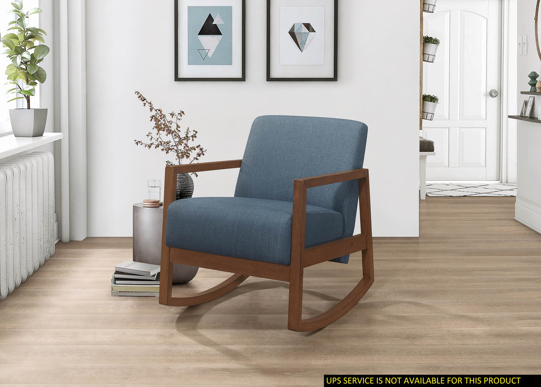 1Pc Rocker Accent Chair Modern Living Room Plush Cushion Blue Soft Upholstery Hardwood Frame Elegant Style Comfort Relax Blue Primary Living Space Modern Solid Wood