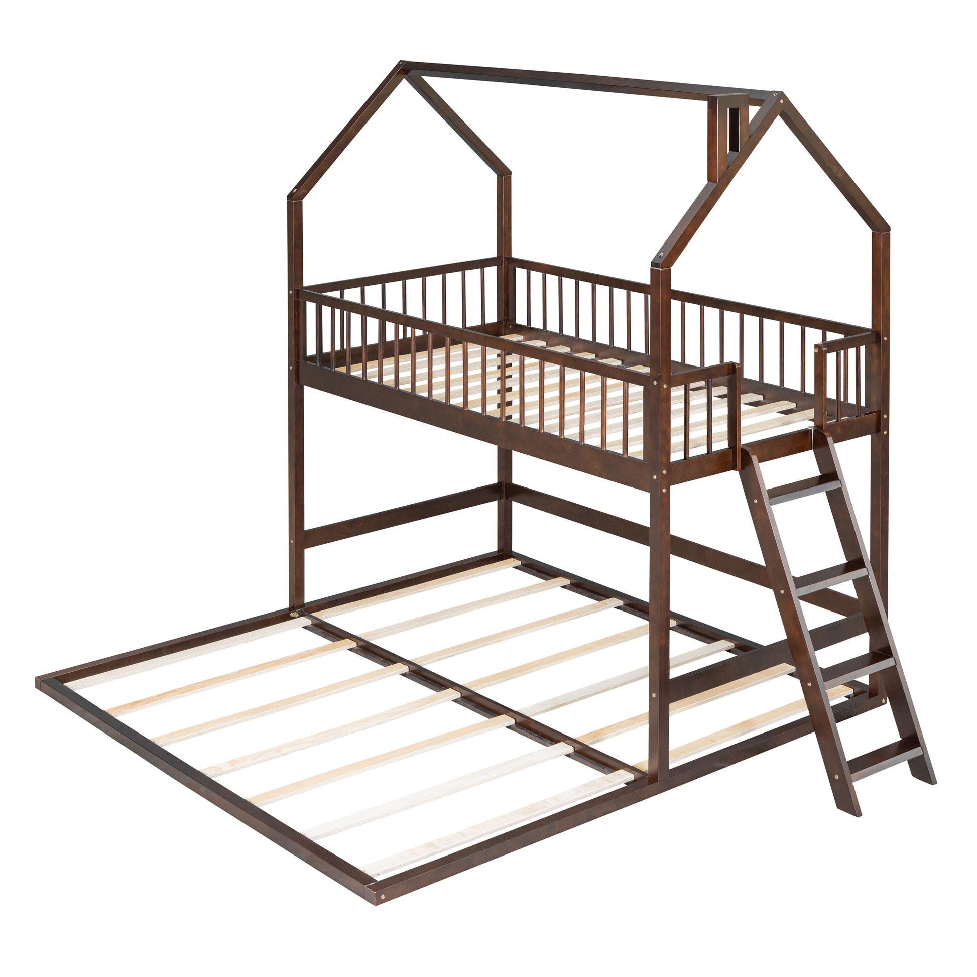 Twin Over Twin Twin House Bunk Bed With Extending Trundle And Ladder Espresso Plywood