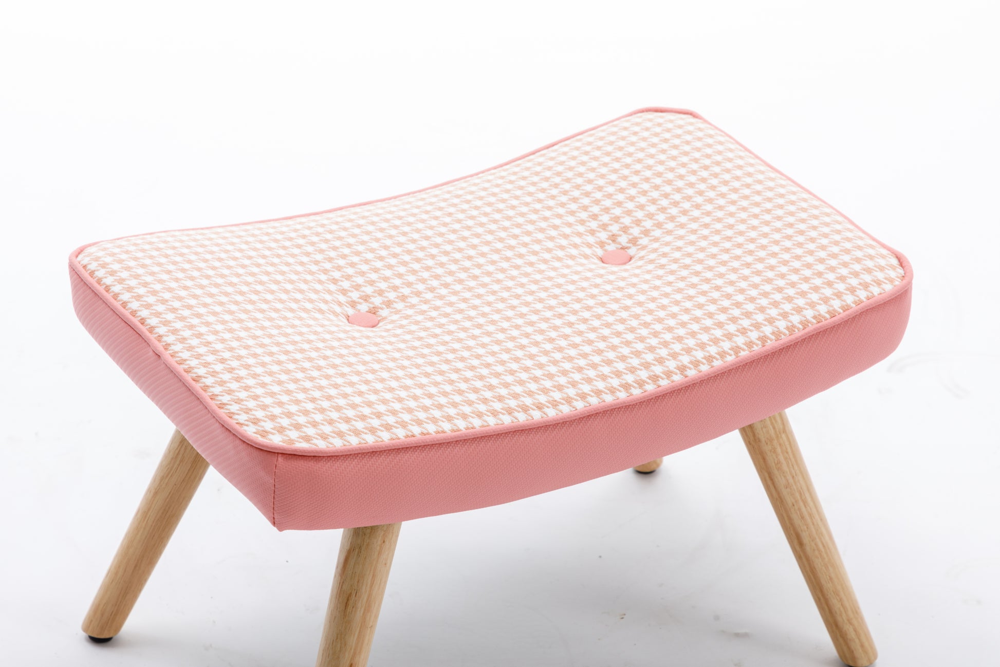 Wooden Step Ottoman,Wooden Step Stool For Adults,Square Cushion Foot Stool,Small Stool With Non Slip Pad,Wood Stool Suitable For Bedroom, Living Room And Kitchen Pink Pink Foam Linen