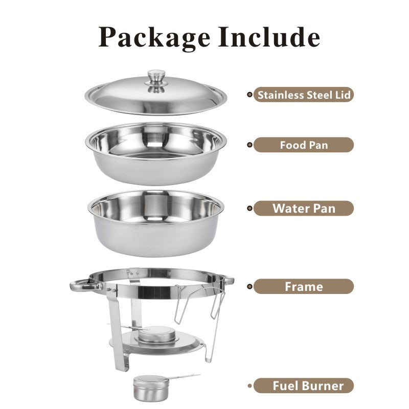 Round Buffet Catering Dish For Home And Outdoor 6 Packs Silver Stainless Steel