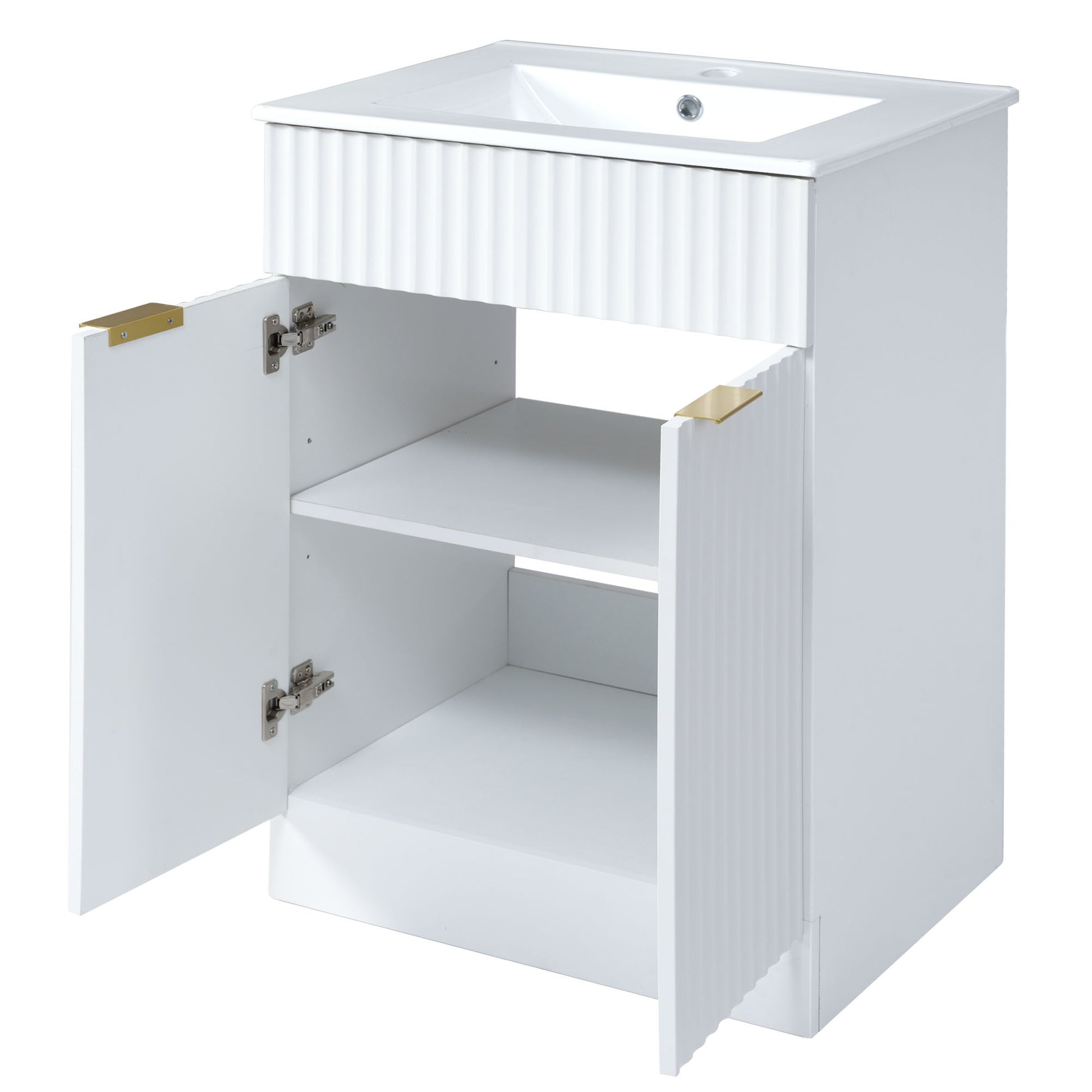 Video 24Inch Modern Bathroom Vanity For Small Bathroom,White Storge Cabinet With Ceramic Sink White Mdf