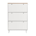 Narrow Design Shoe Cabinet With 3 Flip Drawers, Wood Grain Pattern Top Entryway Organizer With 3 Hooks, Free Standing Shoe Rack With Adjustable Panel For Hallway, White Freestanding 3 4 Drawers White Primary Living Space Shelves Included Particle Board