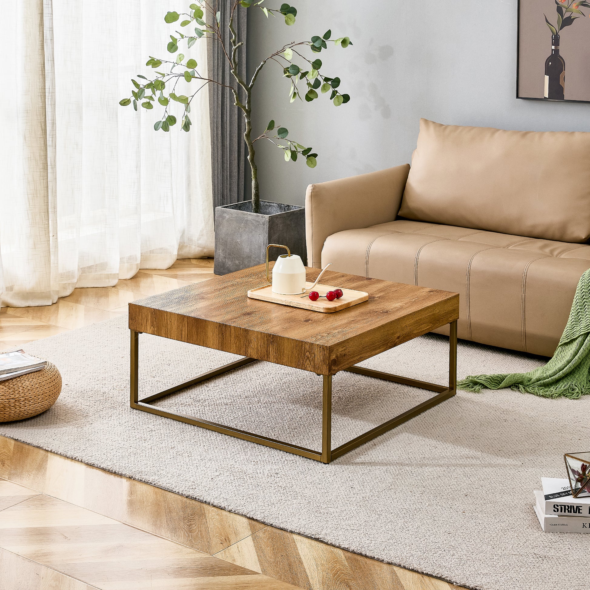 Modern Rectangular Coffee Table, Dining Table. Mdf Desktop With Metal Legs. Suitable For Restaurants And Living Rooms. The Size :31.5"*31.5"*14.37" Wood Mdf