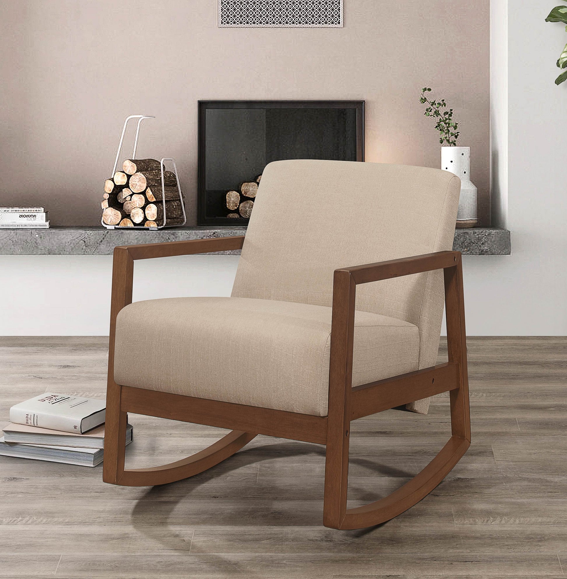 1Pc Rocker Accent Chair Modern Living Room Plush Cushion Brown Soft Upholstery Hardwood Frame Elegant Style Comfort Relax Brown Primary Living Space Modern Solid Wood