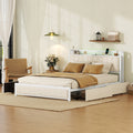 Queen Bed Frame With Led Headboard, Upholstered Bed With 4 Storage Drawers And Usb Ports, Beige Queen Beige Linen