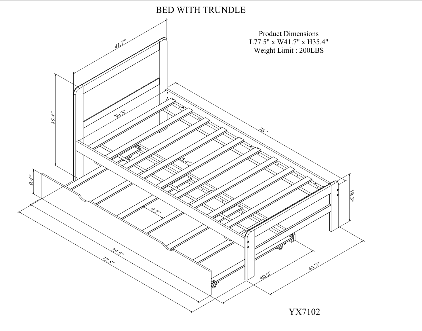 Modern Design Twin Size Platform Bed Frame With Trundle For Grey Color Grey Rubber Wood