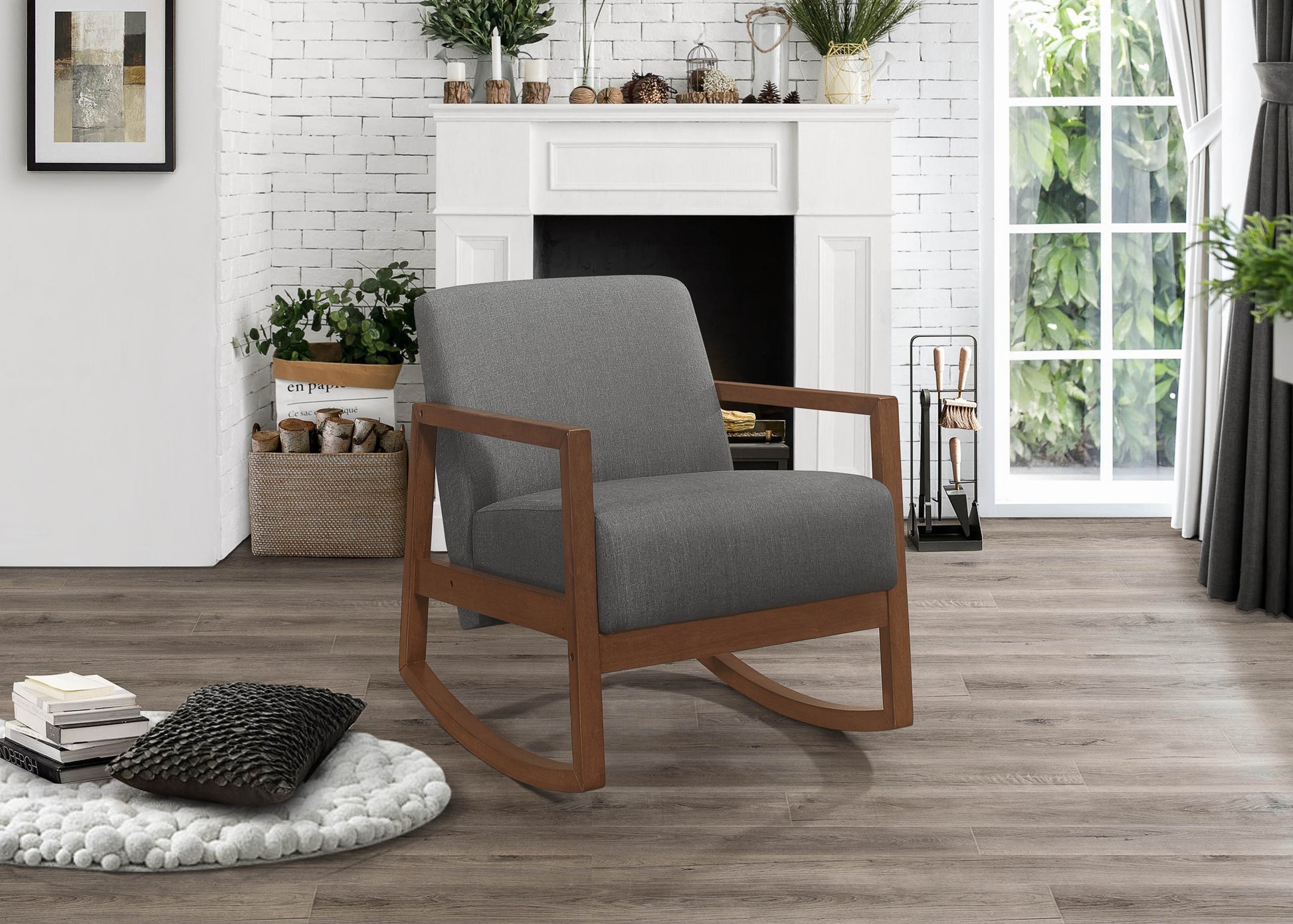 1Pc Rocker Accent Chair Modern Living Room Plush Cushion Gray Soft Upholstery Hardwood Frame Elegant Style Comfort Relax Gray Primary Living Space Modern Solid Wood