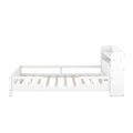Wood Full Size Platform Bed With Built In Led Light, Storage Headboard And Guardrail, White Box Spring Not Required Full White Wood Bedroom Bed Frame Solid Wood Mdf