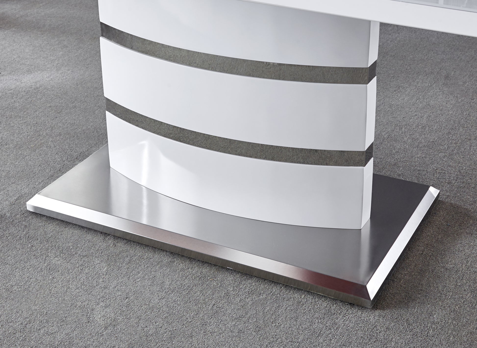 Expandable Glass Top Table With Butterfly Leaf, White Lacquer Mdf Base With Stainless Steel White Mdf