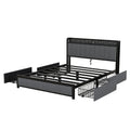 Queen Bed Frame With Led Headboard, Upholstered Bed With 4 Storage Drawers And Usb Ports, Dark Grey Queen Dark Gray Linen