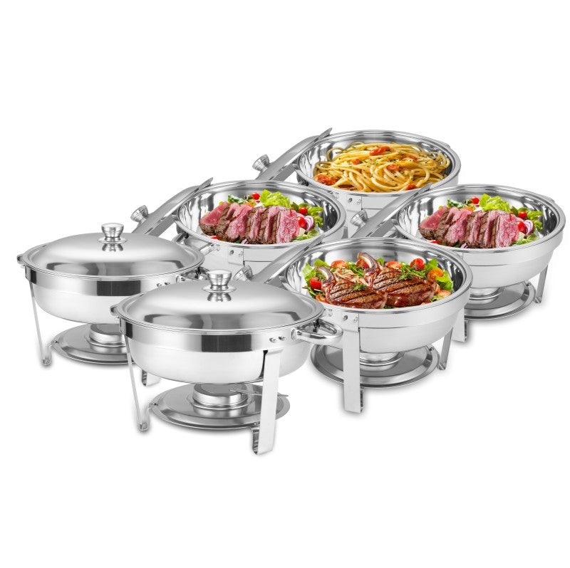 Round Buffet Catering Dish For Home And Outdoor 6 Packs Silver Stainless Steel