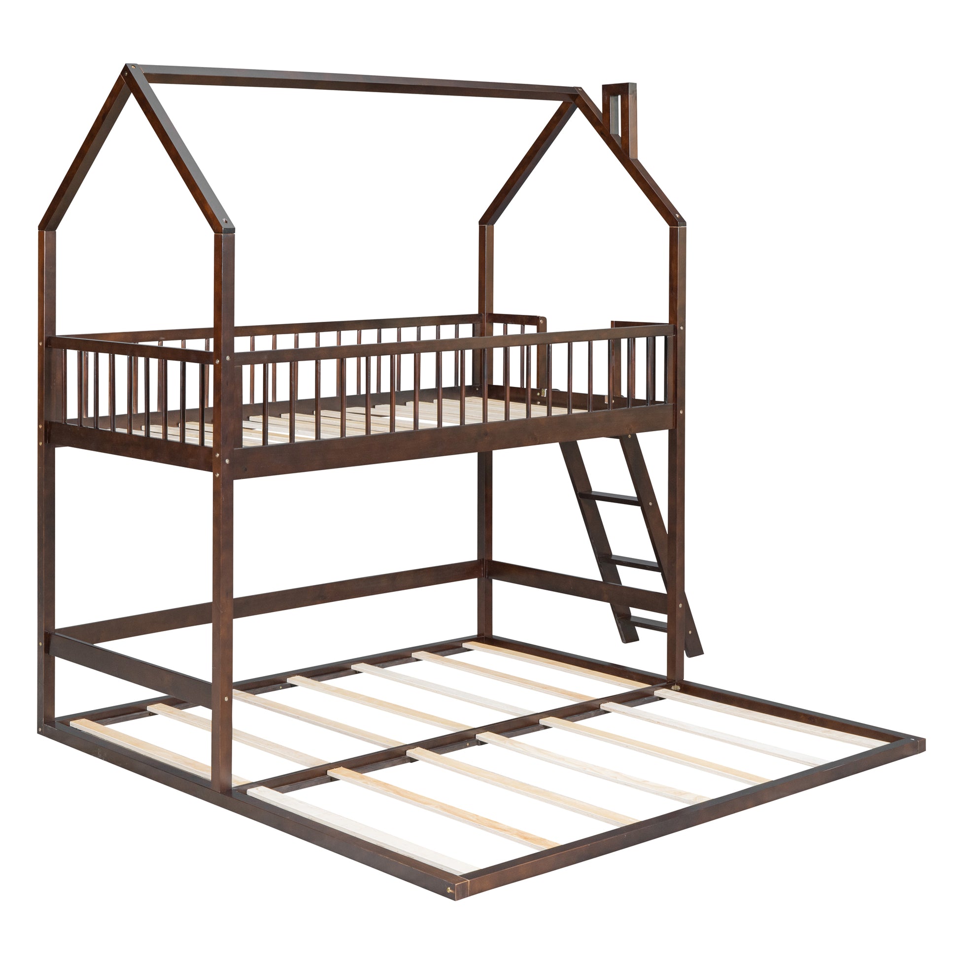 Twin Over Twin Twin House Bunk Bed With Extending Trundle And Ladder Espresso Plywood