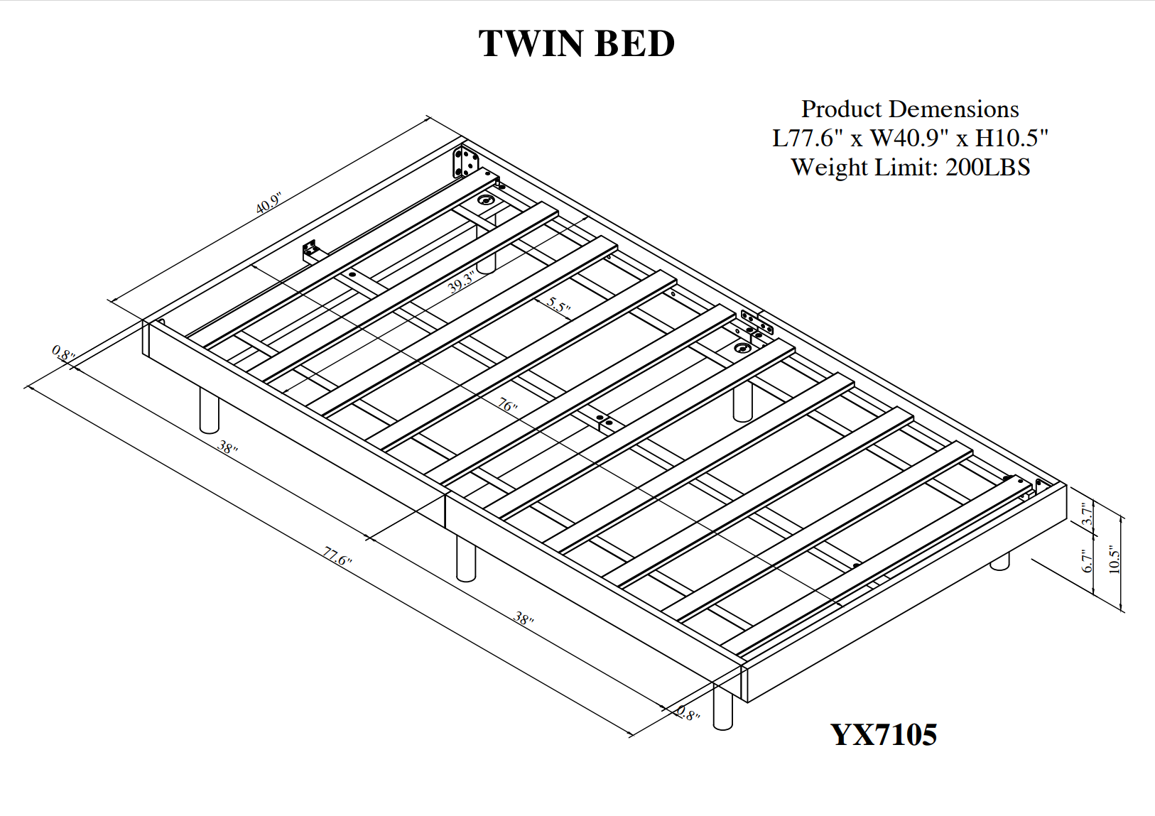 Modern Design Twin Size Floating Platform Bed Frame For Walnut Color Walnut Particle Board