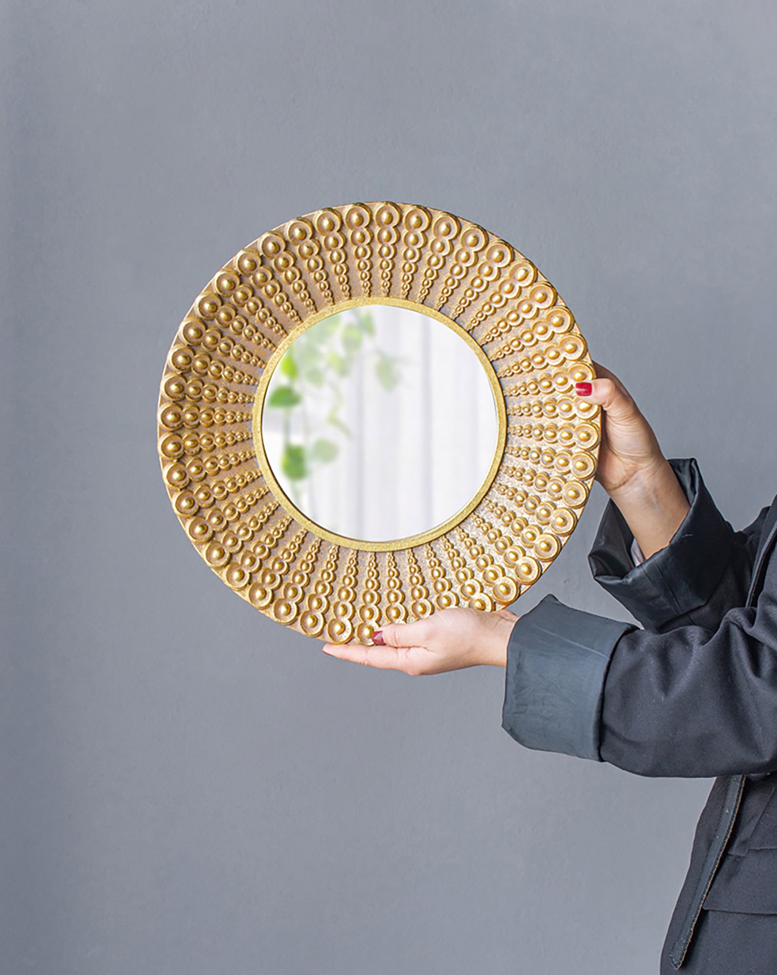 14" Gold Beaded Sunburst Mirror, Round Accent Wall Mirror For Living Room, Entryway, Bathroom, Office, Foyer Gold Polyresin