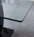 Contemporary Double Pedestal Dining Table, Tempered Glass Top With Mdf Base Black Tempered Glass