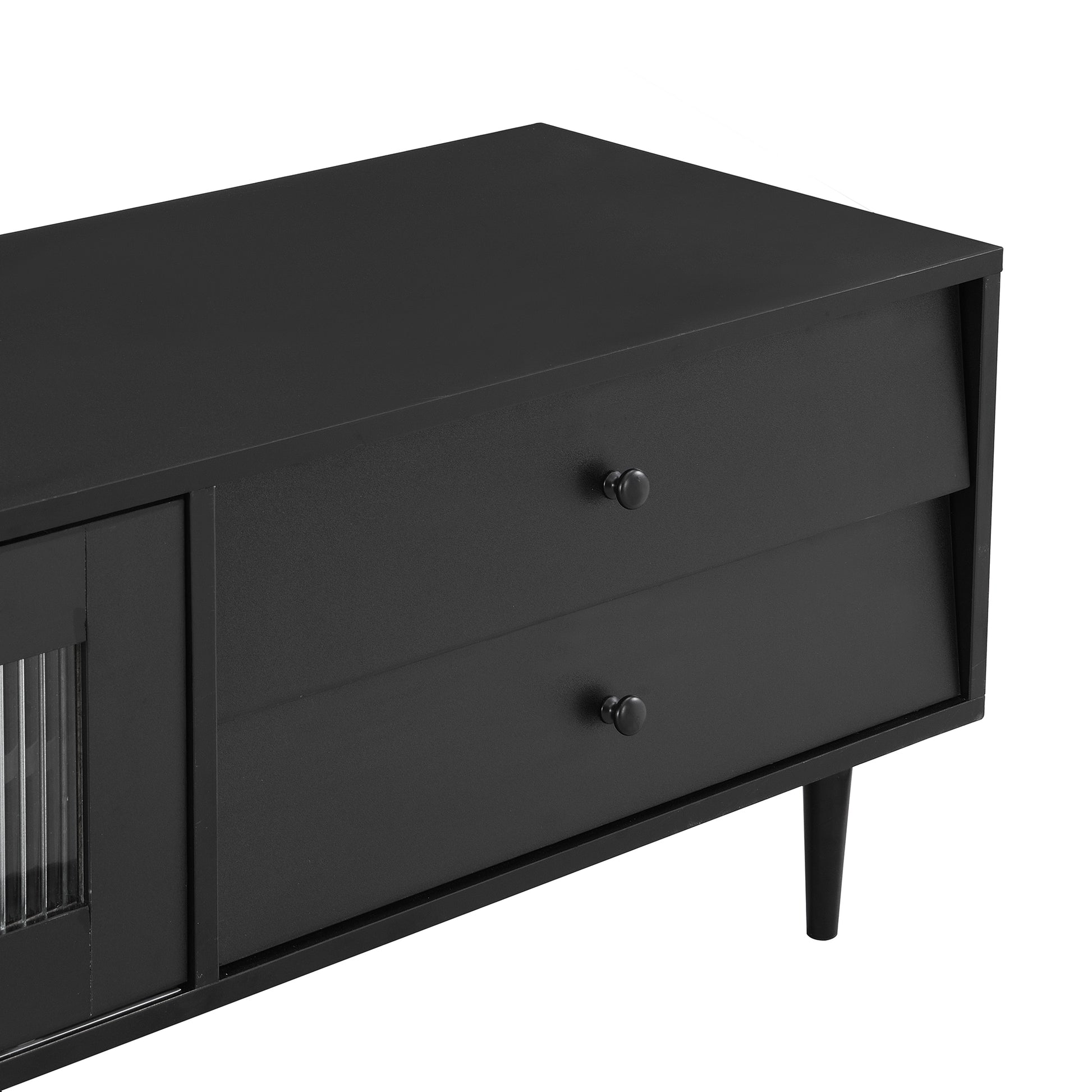 ON TREND Chic Elegant Design TV Stand with Sliding black-primary living space-70 inches-70-79
