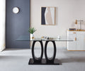 Contemporary Double Pedestal Dining Table, Tempered Glass Top With Mdf Base Black Tempered Glass