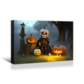 1Pcs Drop Ping Framed Canvas Wall Art Decor Painting For Halloween, Skeleton With Jack O Lanterns Painting For Halloween Gift,4028In Thickness 1.5Inch Multicolor Canvas