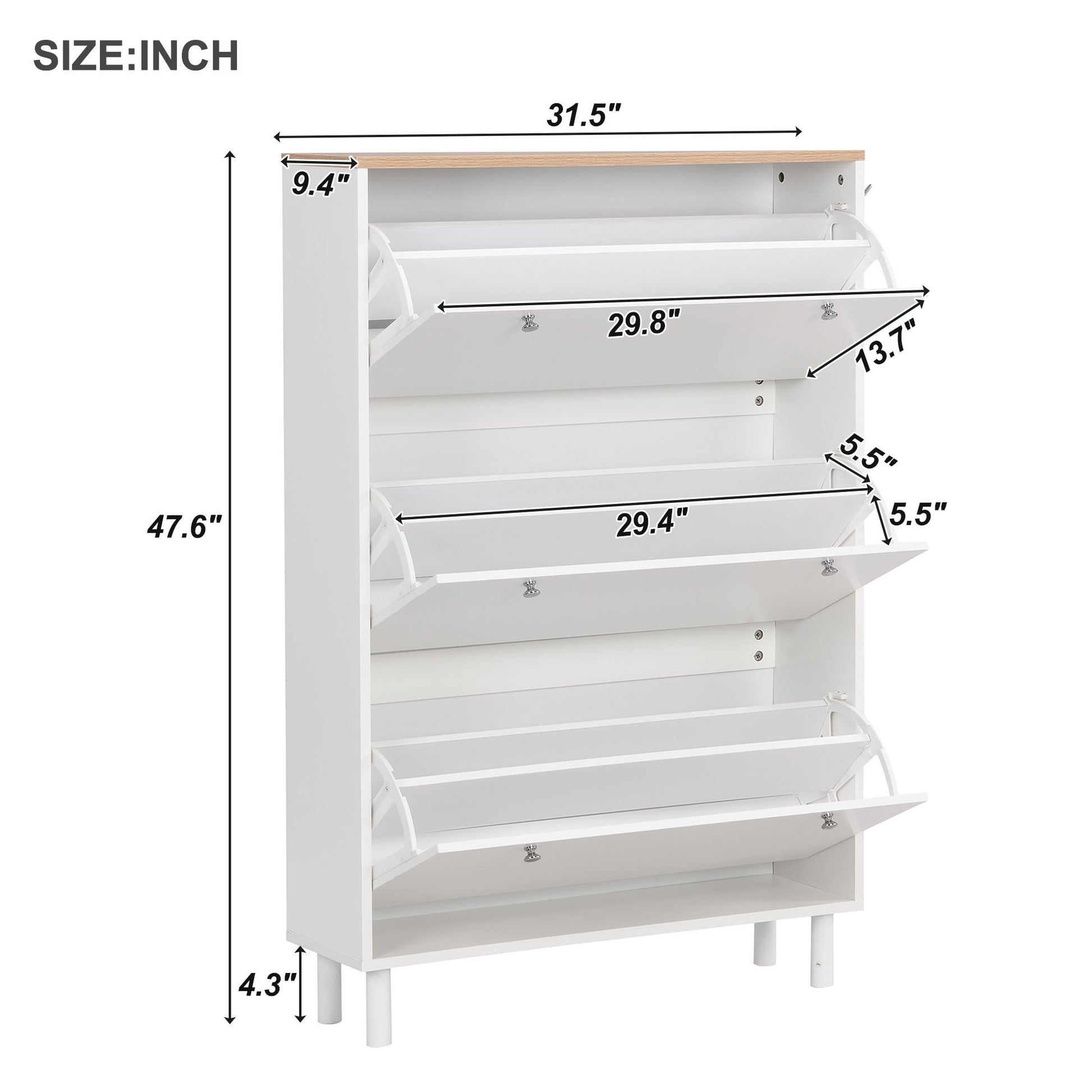 Narrow Design Shoe Cabinet With 3 Flip Drawers, Wood Grain Pattern Top Entryway Organizer With 3 Hooks, Free Standing Shoe Rack With Adjustable Panel For Hallway, White Freestanding 3 4 Drawers White Primary Living Space Shelves Included Particle Board