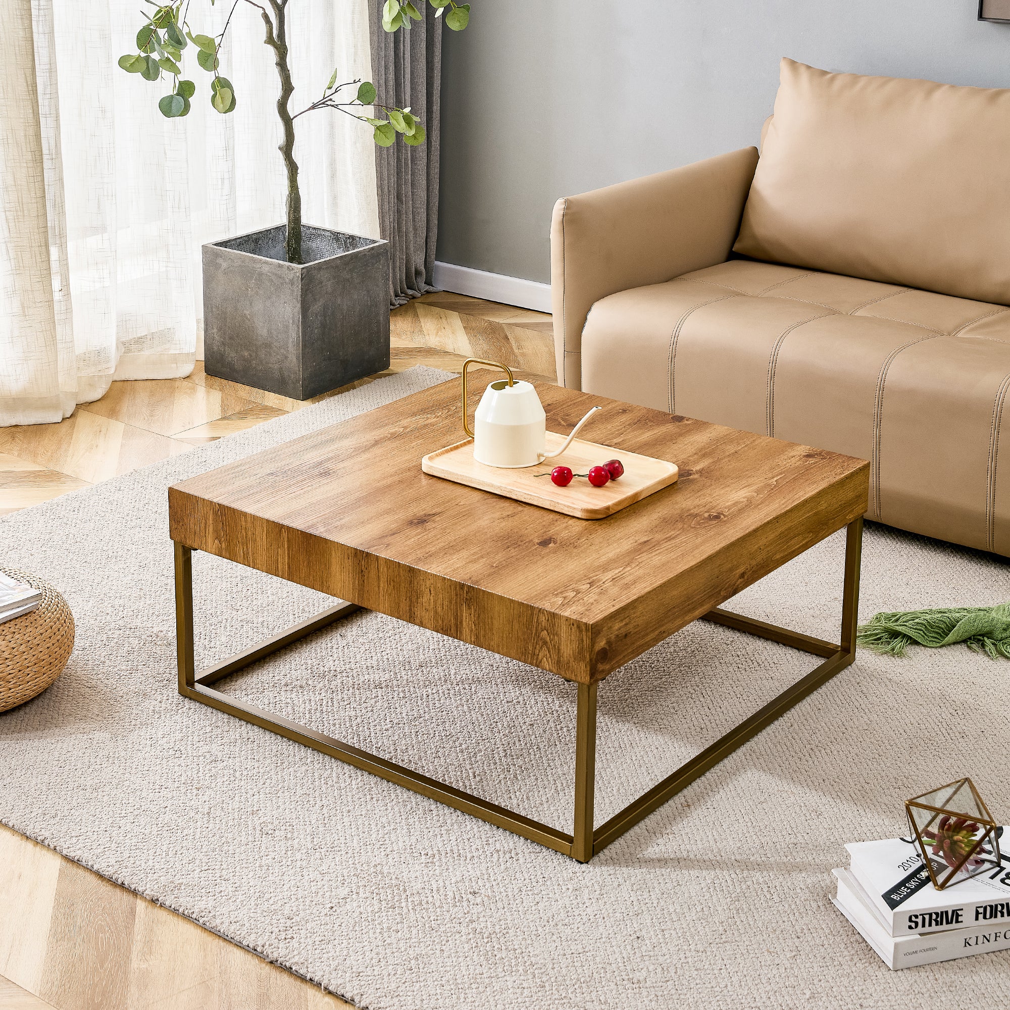 Modern Rectangular Coffee Table, Dining Table. Mdf Desktop With Metal Legs. Suitable For Restaurants And Living Rooms. The Size :31.5"*31.5"*14.37" Wood Mdf