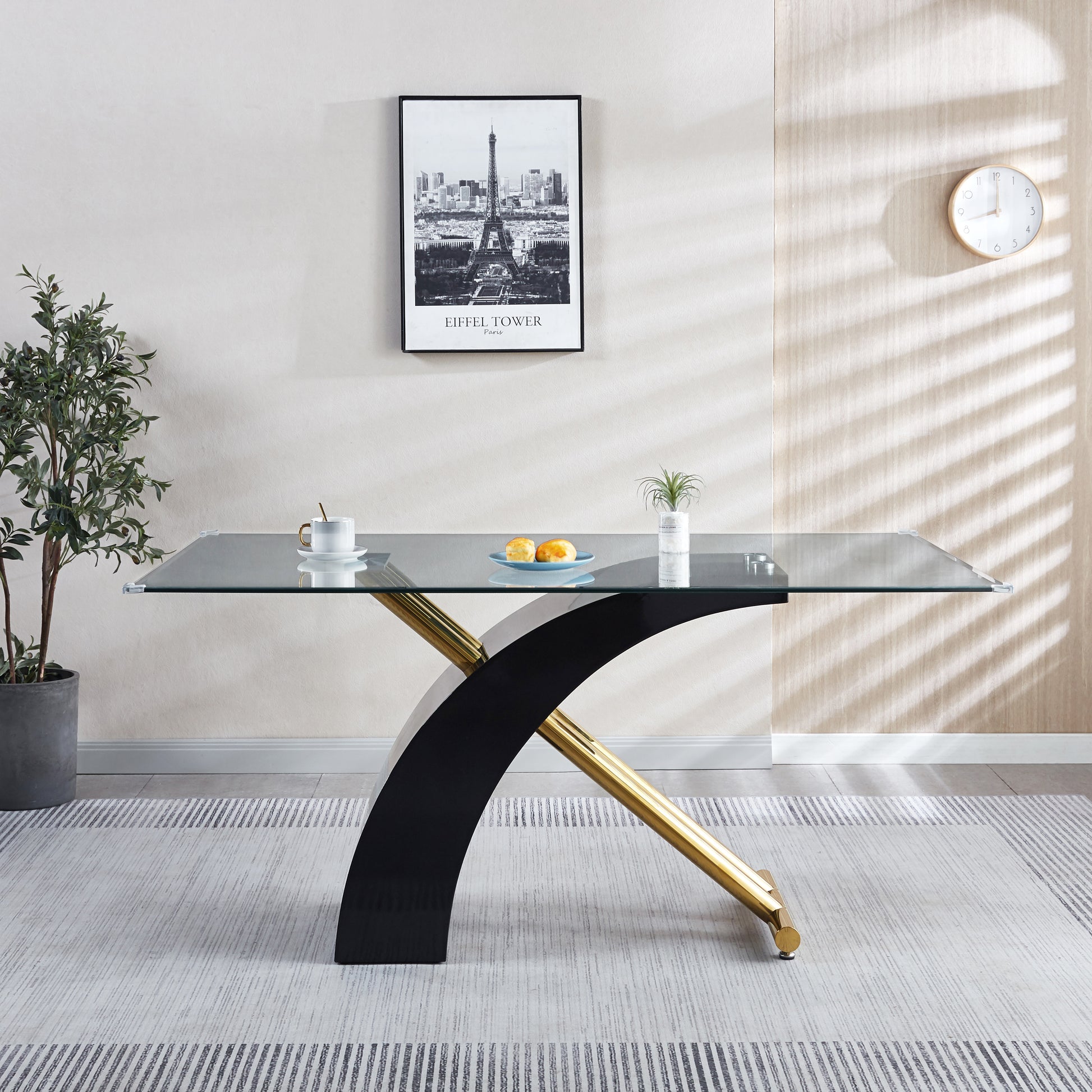 Stylish Dining Room Table, Luxury Glass Top Dining Table, Modern Design For Your House 2 Colors Black Tempered Glass