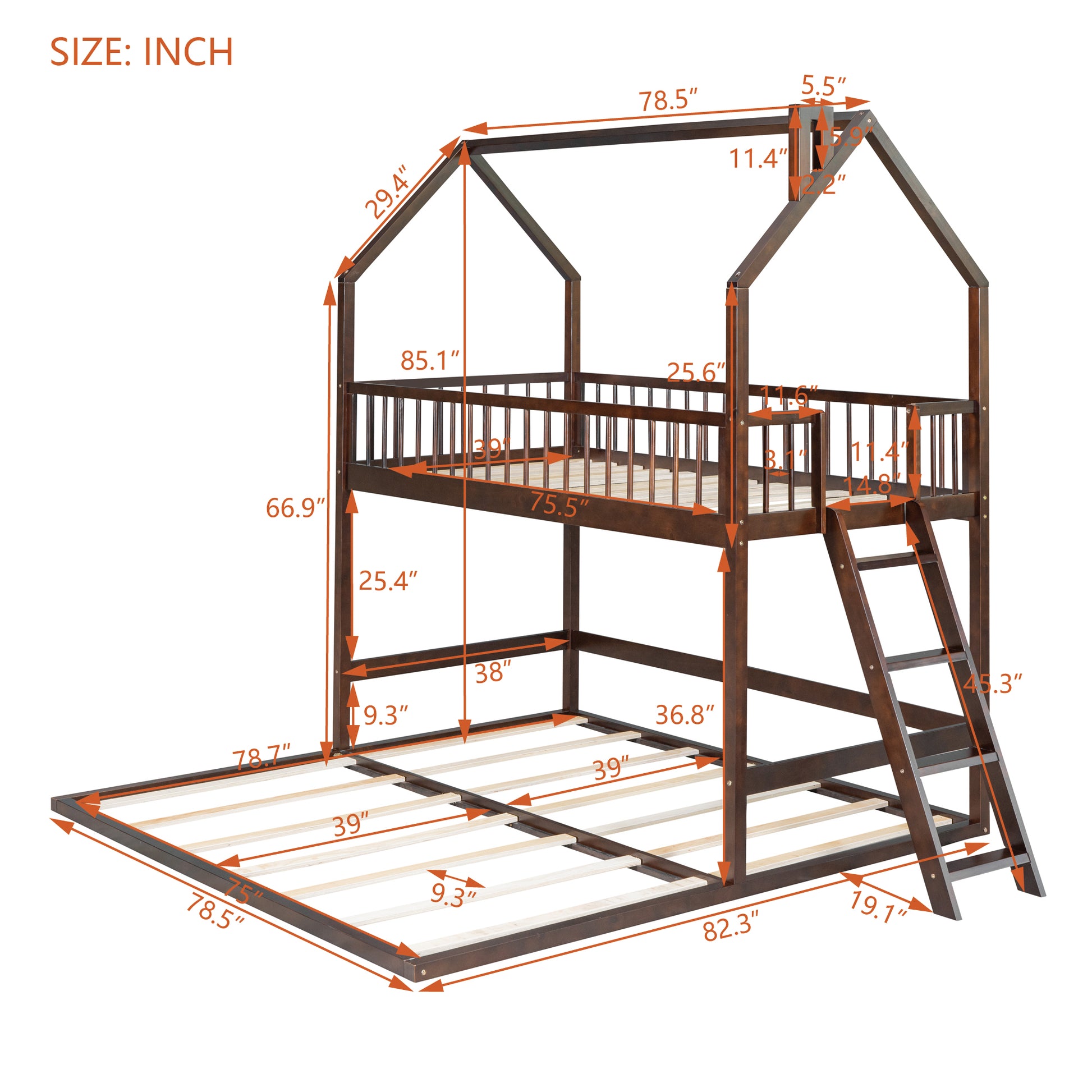 Twin Over Twin Twin House Bunk Bed With Extending Trundle And Ladder Espresso Plywood