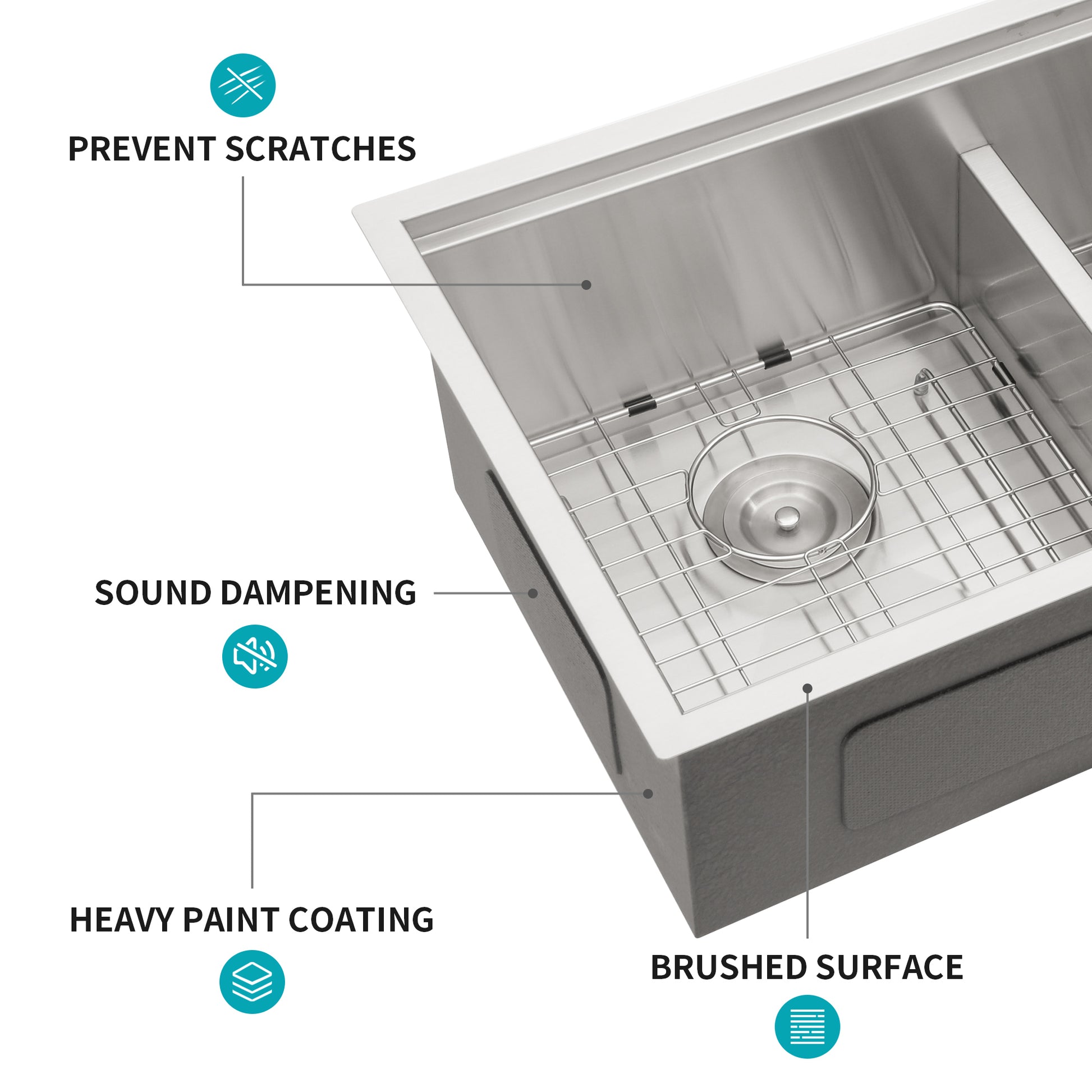 Double Bowl 50 50 Undermount Kitchen Sink 33"X19" Stainless Steel 16 Gauge With Two 10" Deep Basin Brushed Nickel Stainless Steel