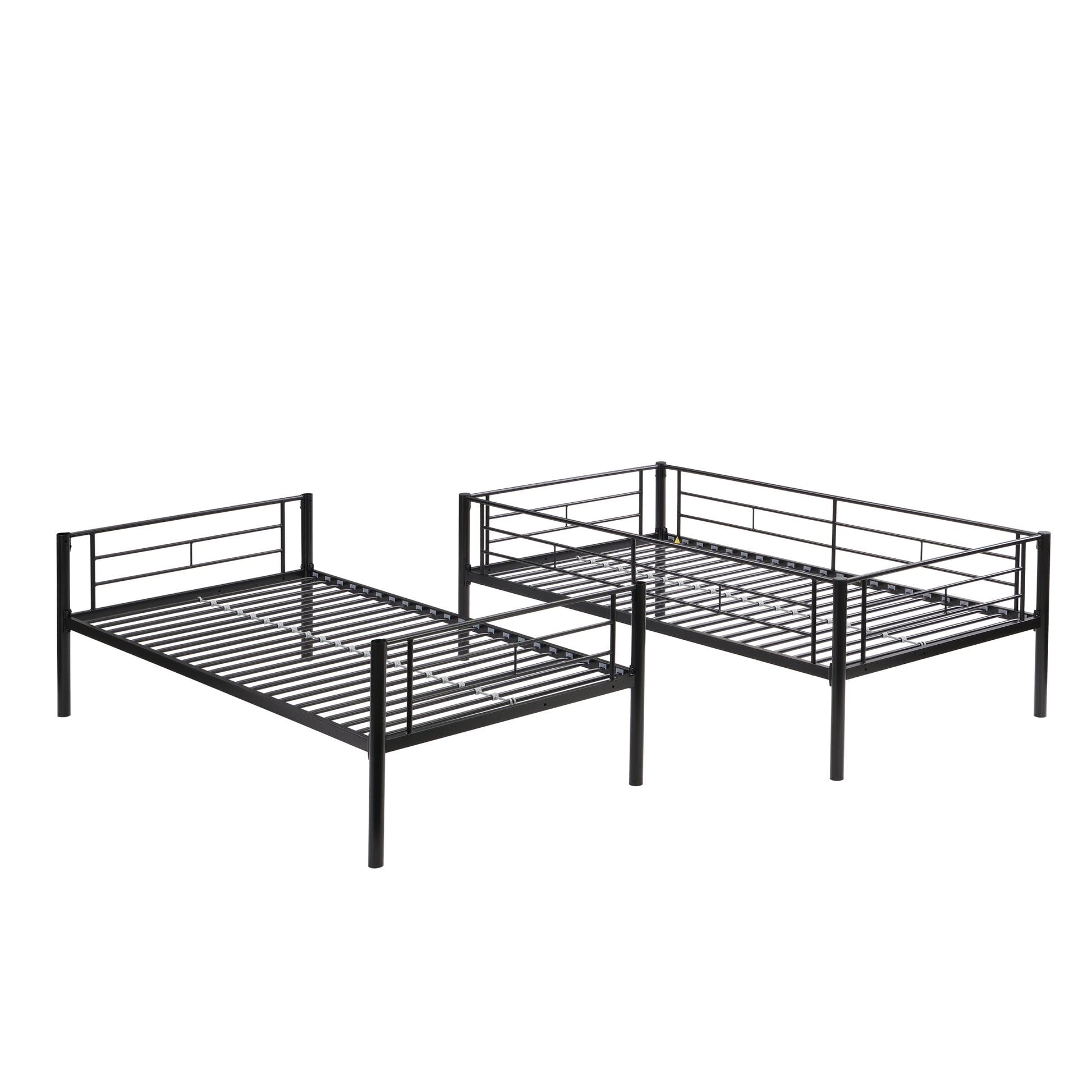 Bunk Bed Twin Over Twin Size With 2 Ladders And Full Length Guardrail, Metal, Storage Space, No Box Spring Needed, Noise Free, Black Box Spring Not Required Twin Black Metal Bedroom Industrial Bunk Metal