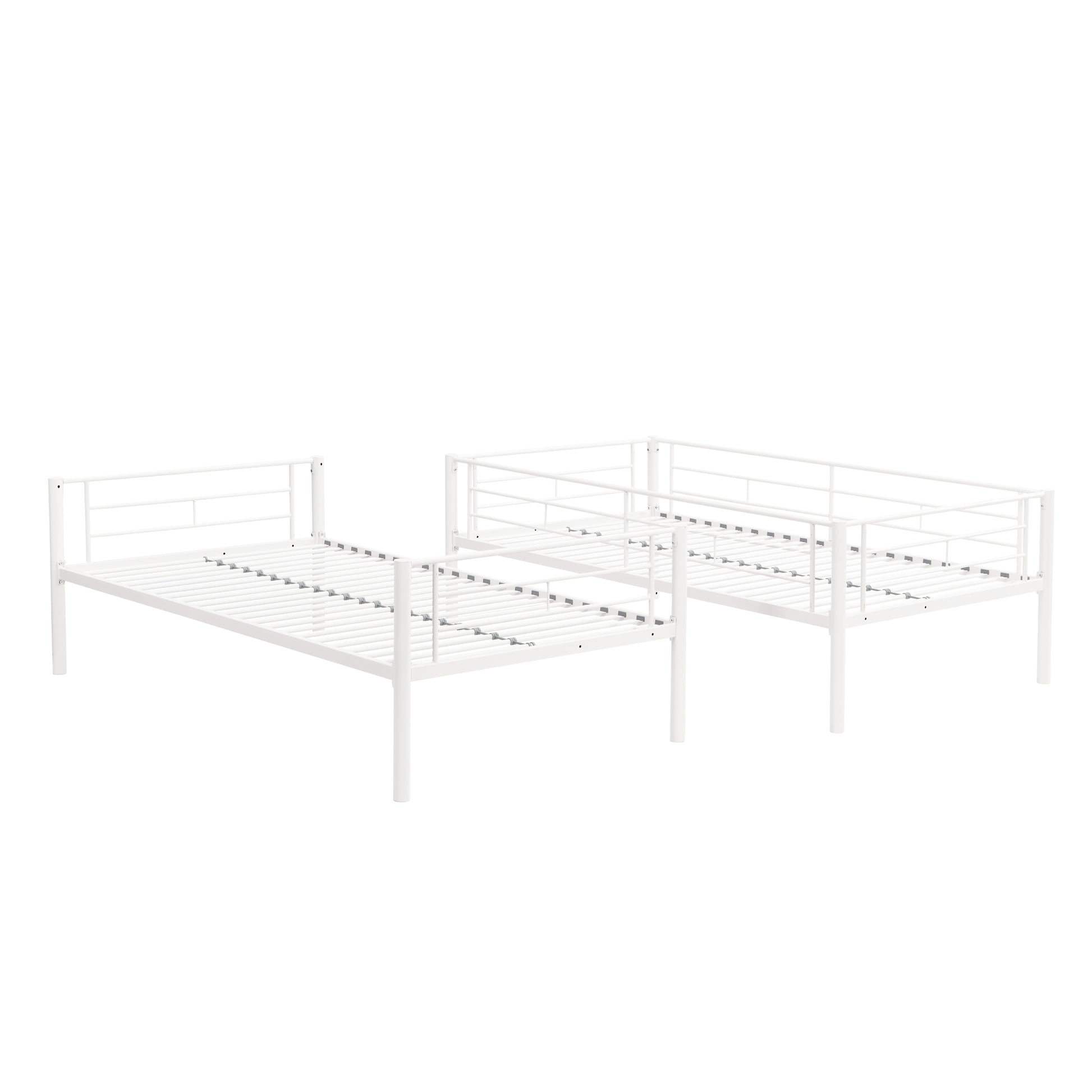 Twin Over Twin Metal Bunk Bed,Metal Structure Bedframe With Safety Guardrails And 2 Ladders,Convertible Bunkbeds,No Spring Box Required And Space Saving Design,White Box Spring Not Required Twin