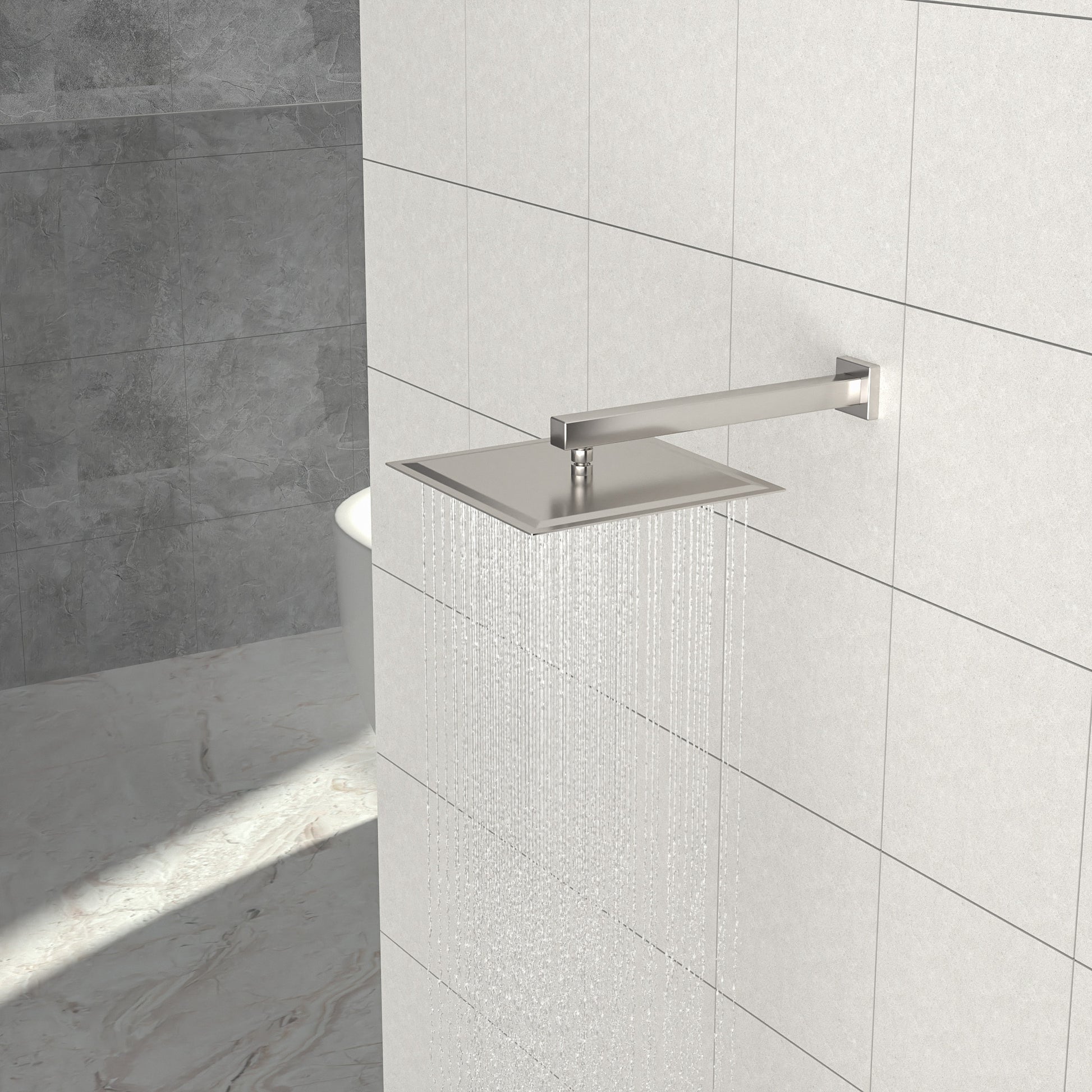 Rain Fixed Shower Head 16 Inch Square, Brushed Nickel Brushed Nickel Stainless Steel