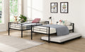 Over Twin Bunk Bed Frame With Trundle,Metal Bunkbed With Sturdy Guard Rail And 2 Sideladders For Kids Adults,Can Be Divided Into Two Beds, No Box Spring Needed, Noise Free For Dorm,Black Box Spring