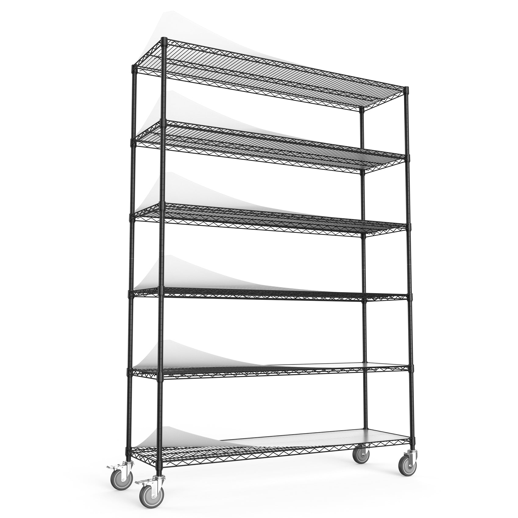 6 Tier Wire Shelving Unit, 6000 Lbs Nsf Height Adjustable Metal Garage Storage Shelves With Wheels, Heavy Duty Storage Wire Rack Metal Shelves Black 186082 Black Iron Plastic