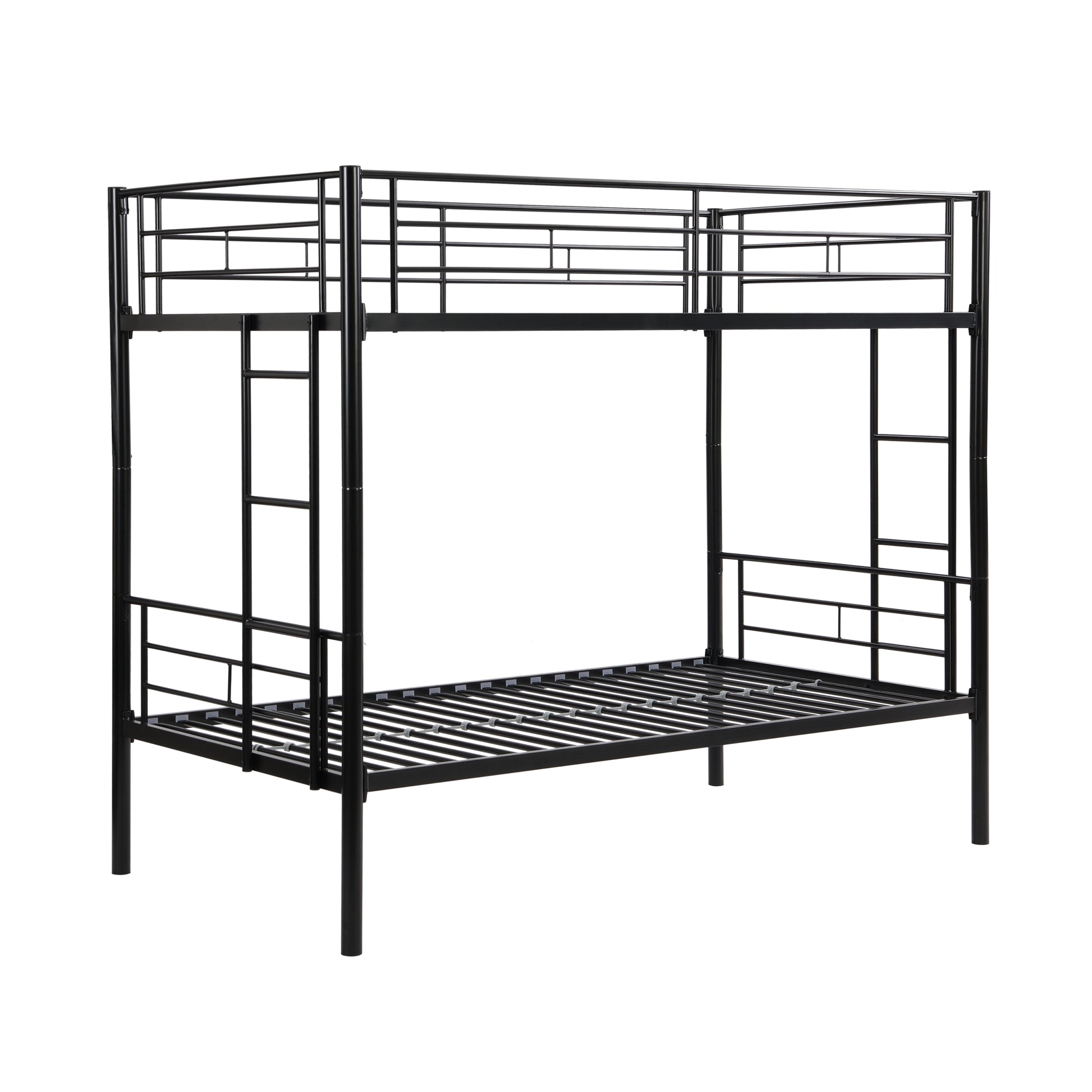 Bunk Bed Twin Over Twin Size With 2 Ladders And Full Length Guardrail, Metal, Storage Space, No Box Spring Needed, Noise Free, Black Box Spring Not Required Twin Black Metal Bedroom Industrial Bunk Metal