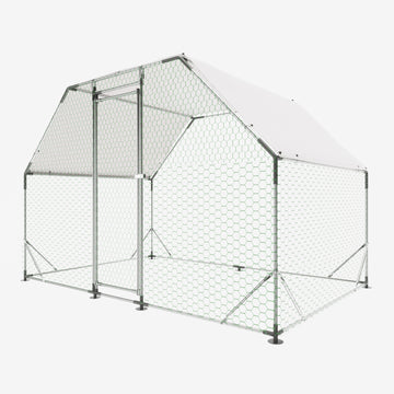 Metal Large Chicken Coop Walk In Poultry Cage Run Flat Shaped With Waterproof 9.94'L X 6.46'W X 6.36'Ft Silver Iron