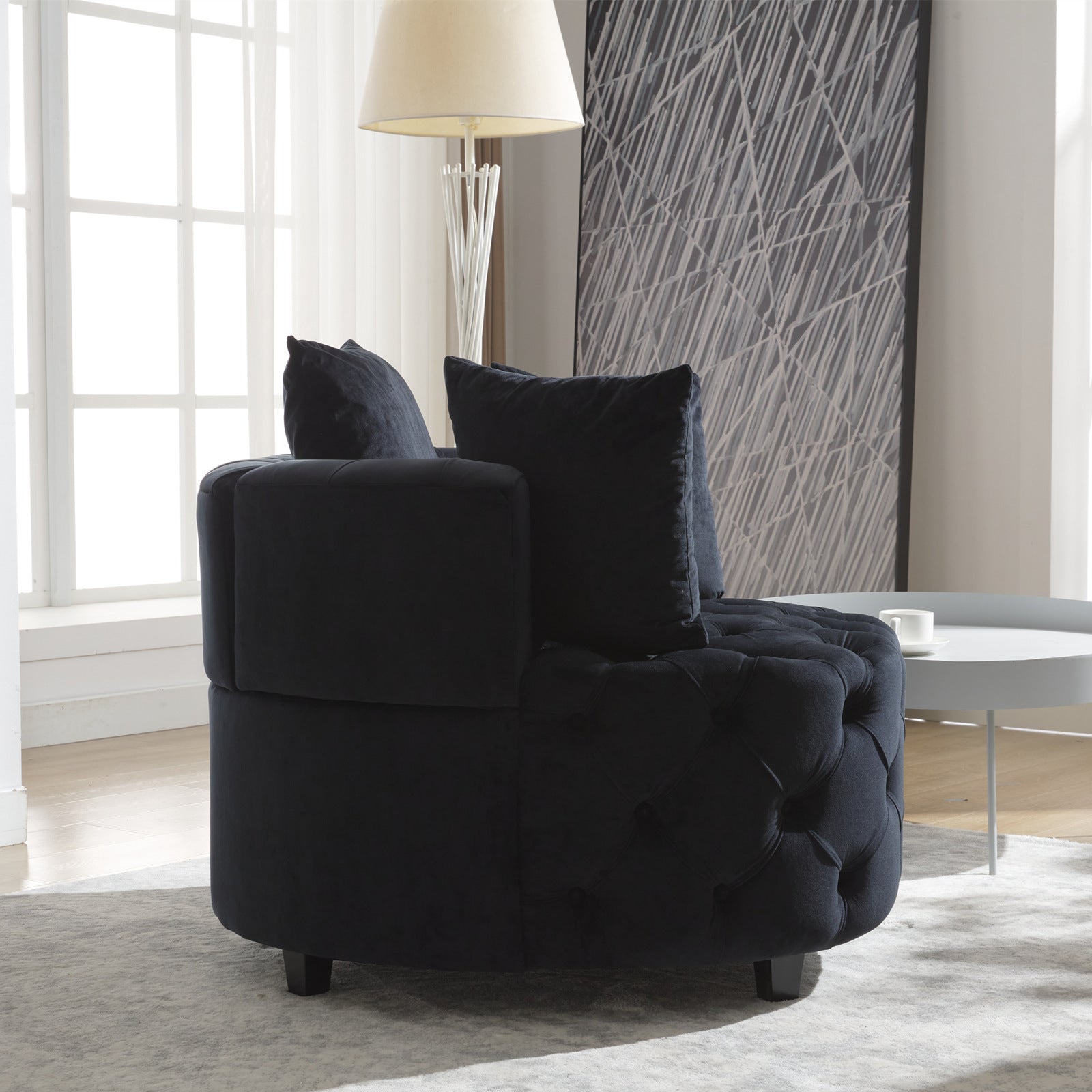 Width 40.6 Inches Accent Chair Classical Barrel Chair For Living Room Modern Leisure Sofa Chair Black Black Primary Living Space American Design Foam Velvet