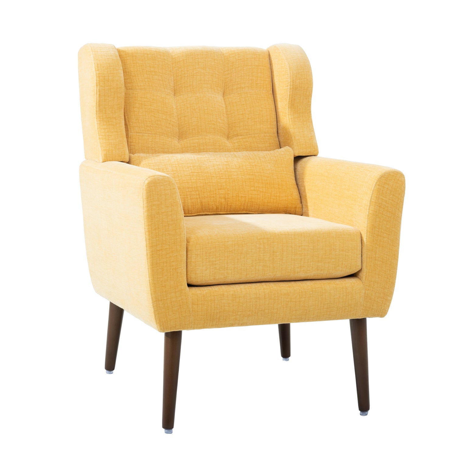 Modern Accent Chair Upholstered Foam Filled Living Room Chairs Comfy Reading Chair Mid Century Modern Chair With Chenille Fabric Lounge Arm Chairs Armchair For Living Room Bedroom Yellow Yellow Light Brown Primary Living Space Modern Rubberwood Foam