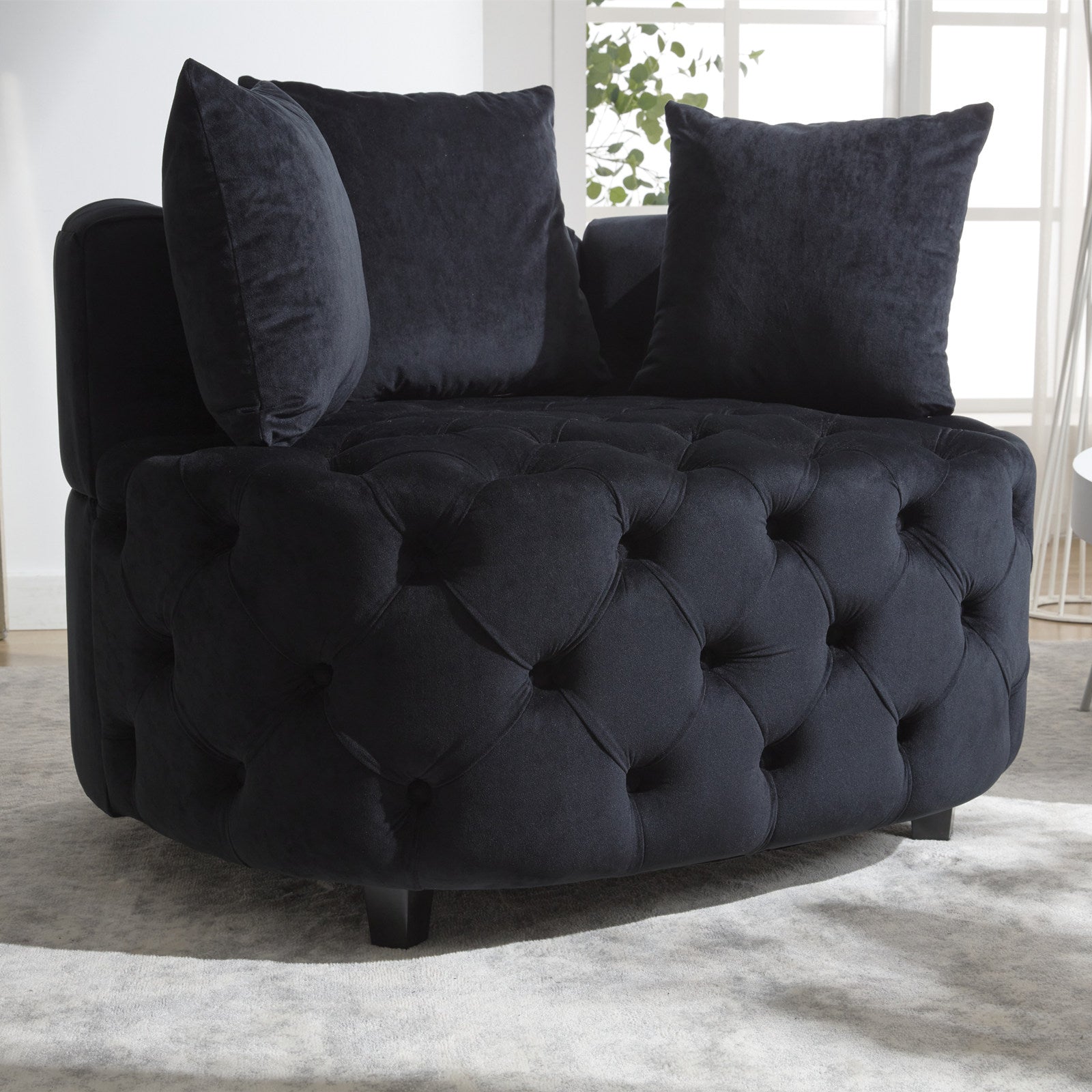 Width 40.6 Inches Accent Chair Classical Barrel Chair For Living Room Modern Leisure Sofa Chair Black Black Primary Living Space American Design Foam Velvet