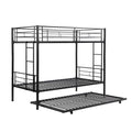 Over Twin Bunk Bed Frame With Trundle,Metal Bunkbed With Sturdy Guard Rail And 2 Sideladders For Kids Adults,Can Be Divided Into Two Beds, No Box Spring Needed, Noise Free For Dorm,Black Box Spring