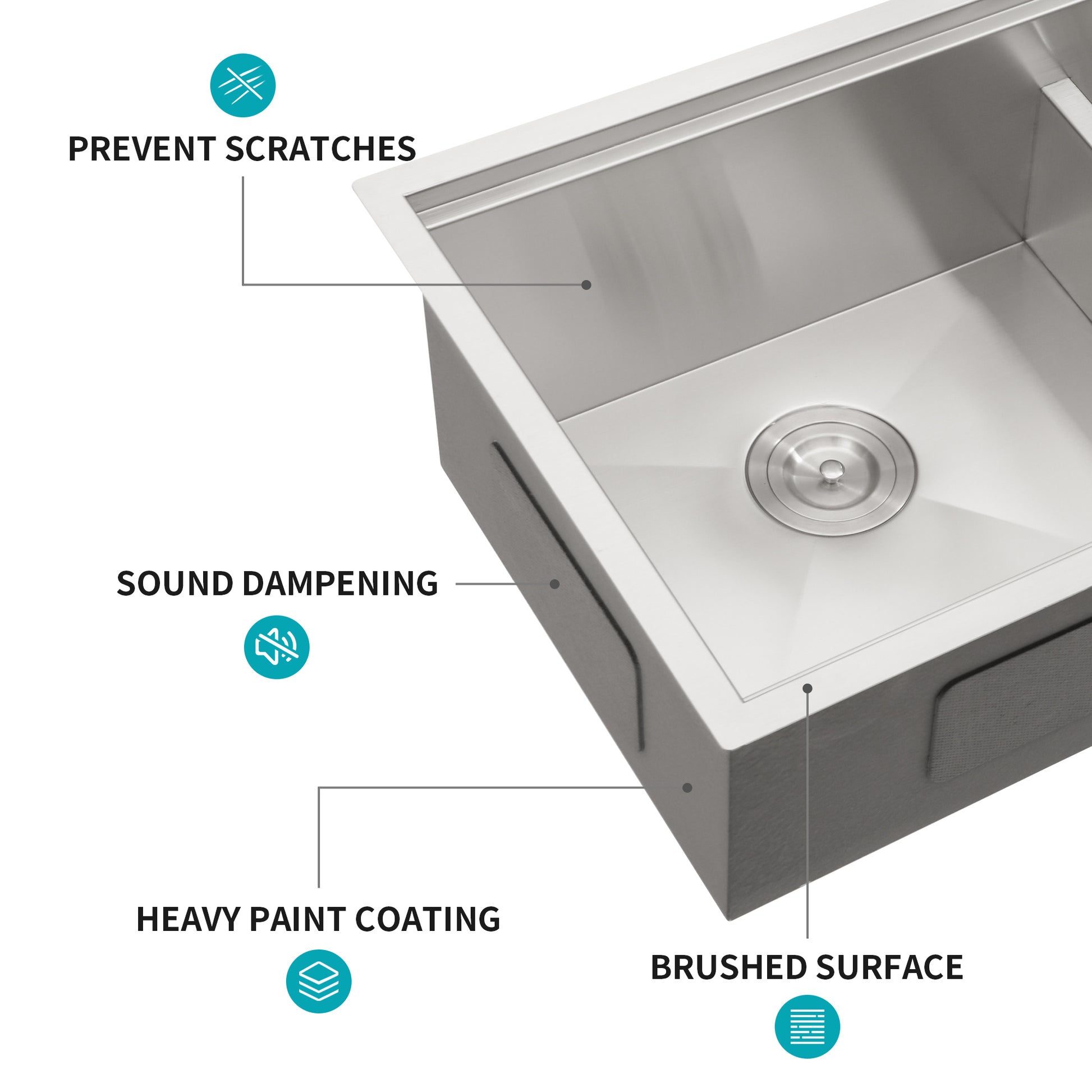 Double Bowl 60 40 Undermount Sink 30"X19" Double Bowl Kitchen Sink 16 Gauge With Two 10" Deep Basin Brushed Nickel Stainless Steel