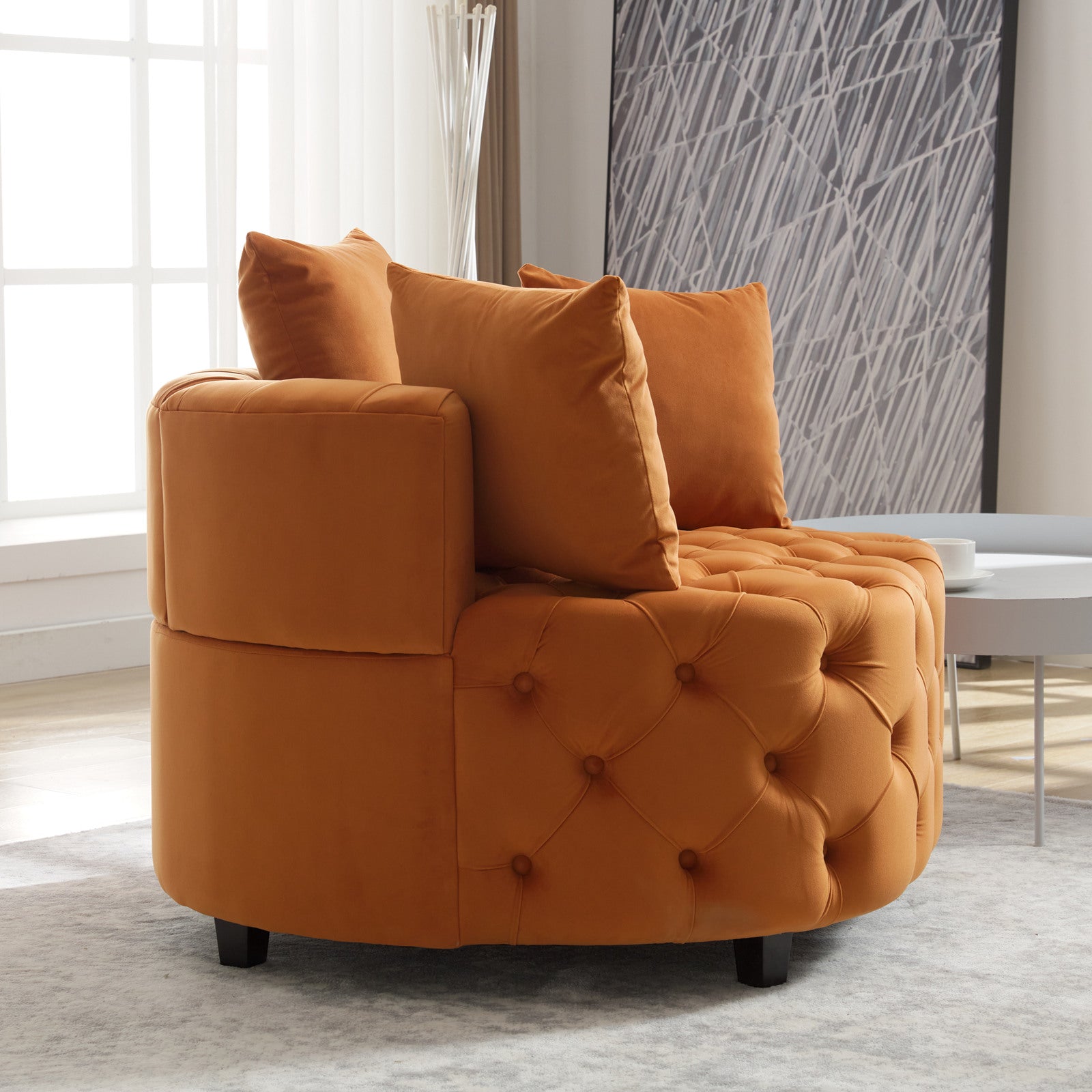 Width 40.6 Inches Accent Chair Classical Barrel Chair For Living Room Modern Leisure Sofa Chair Orange Orange Primary Living Space American Design Foam Velvet