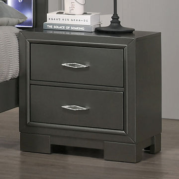 Metallic Gray Color Nightstand Bedroom 1Pc Nightstand Solid Wood Acrylic Hardware 2 Drawers Bedside Table Metallic Grey Gray 2 Drawers Bedroom Bedside Cabinet Classic,Contemporary,Modern Rubberwood Drawers Solid Wood