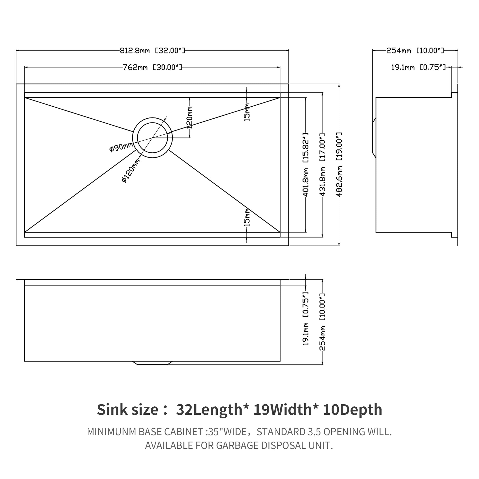 Single Bowl Undermount Workstation Kitchen Sink 32"X19"X 10" Inch 16 Gauge Stainless Steel Deep Sink Brushed Nickel Stainless Steel