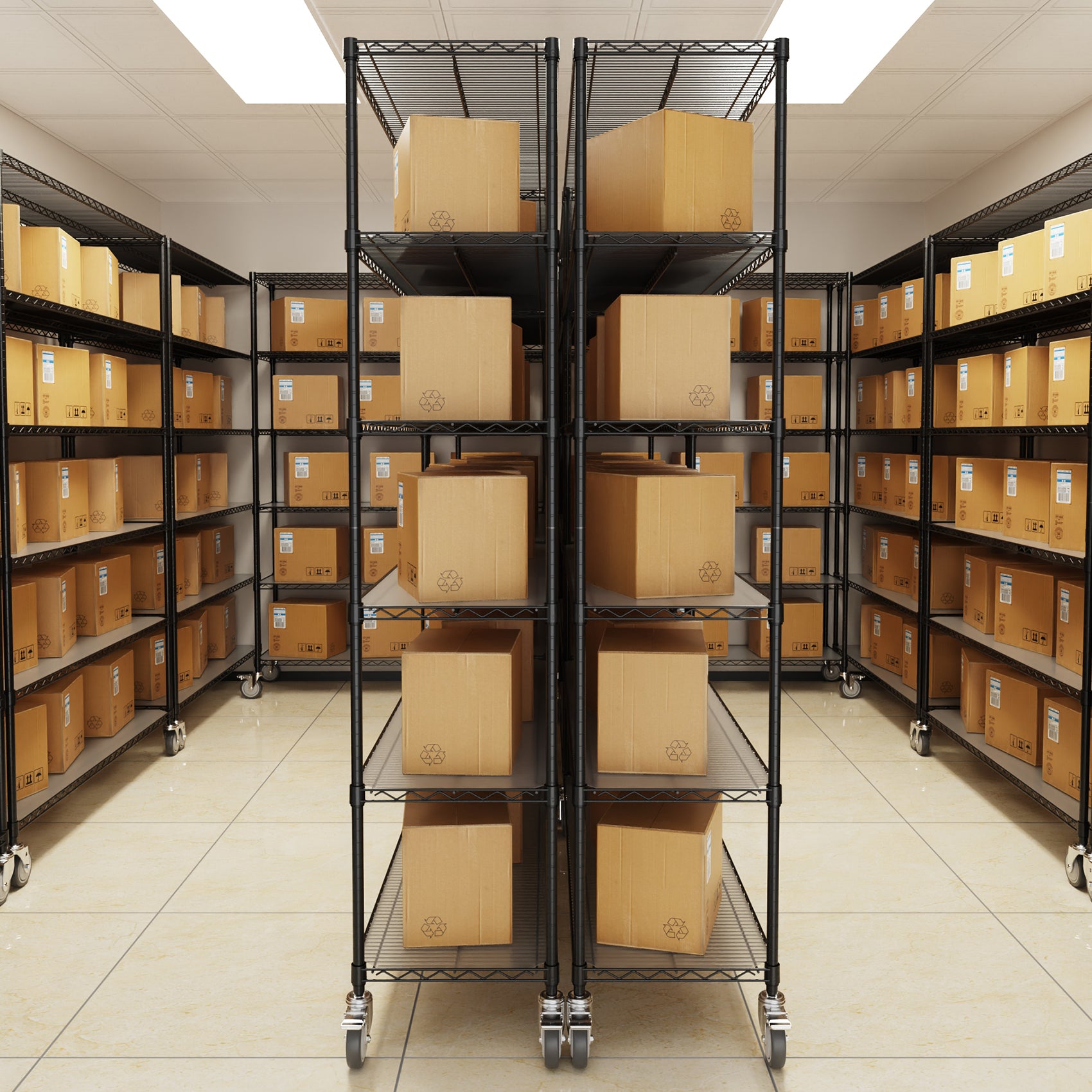 6 Tier Wire Shelving Unit, 6000 Lbs Nsf Height Adjustable Metal Garage Storage Shelves With Wheels, Heavy Duty Storage Wire Rack Metal Shelves Black 186082 Black Iron Plastic