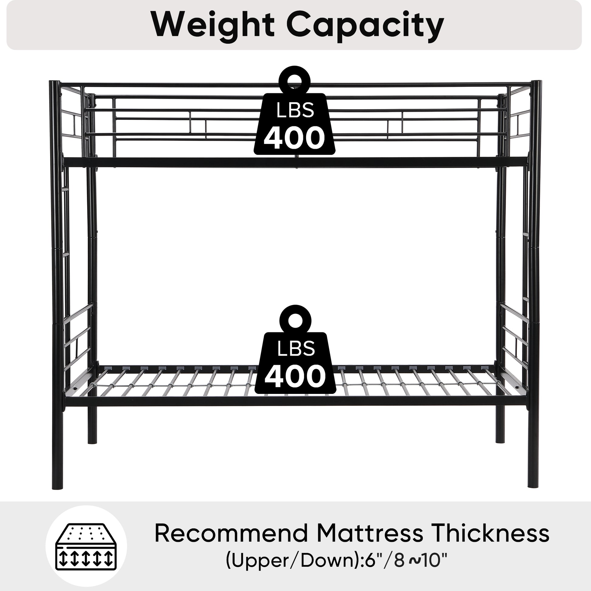 Bunk Bed Twin Over Twin Size With 2 Ladders And Full Length Guardrail, Metal, Storage Space, No Box Spring Needed, Noise Free, Black Box Spring Not Required Twin Black Metal Bedroom Industrial Bunk Metal