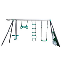 Xns076 Blackish Green Interesting Four Function Swingset With Face To Face Metal Plastic Safe Swing Seat 550Lbs For Outdoor Playground For Age 3 Blackish Green Steel
