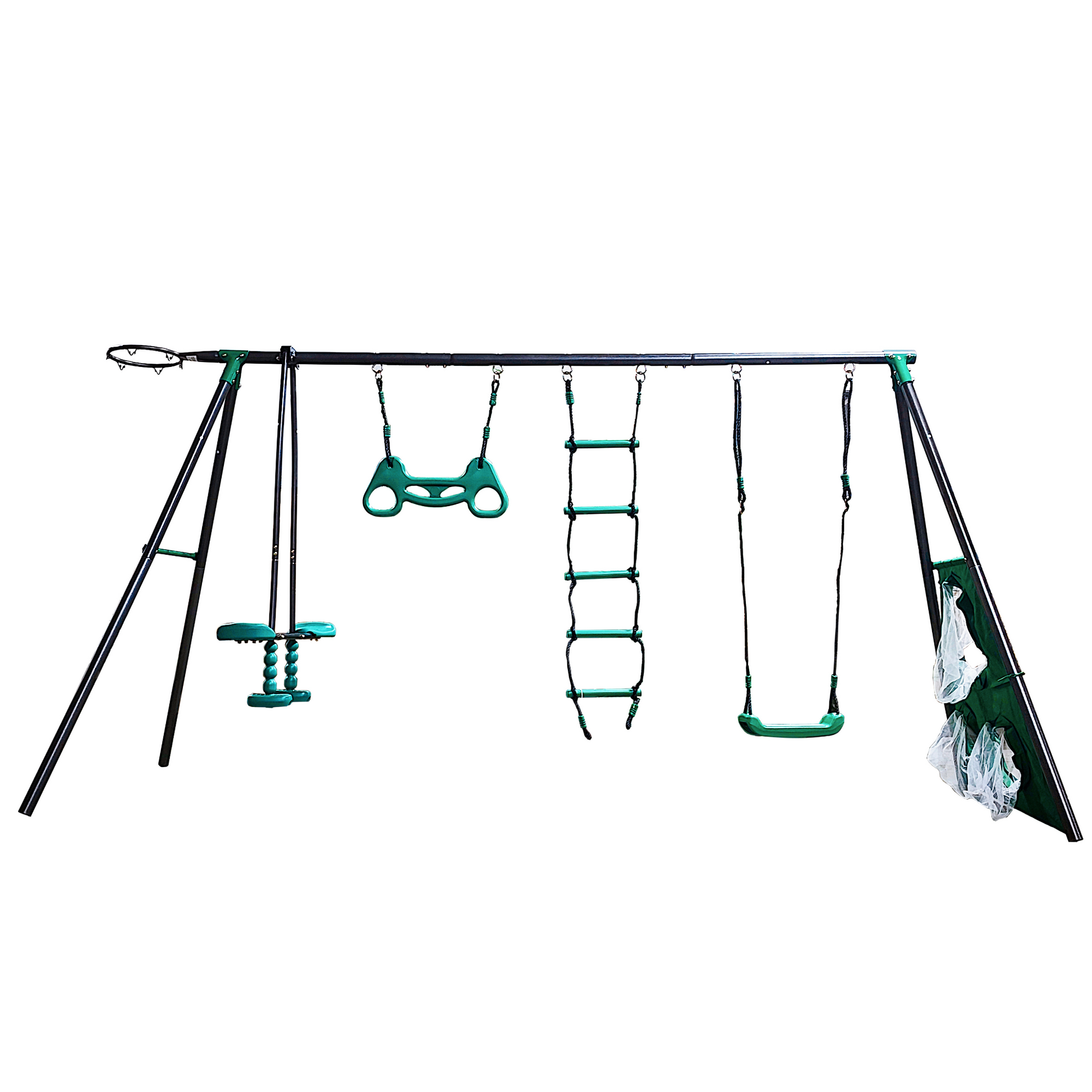Xns076 Blackish Green Interesting Four Function Swingset With Face To Face Metal Plastic Safe Swing Seat 550Lbs For Outdoor Playground For Age 3 Blackish Green Steel