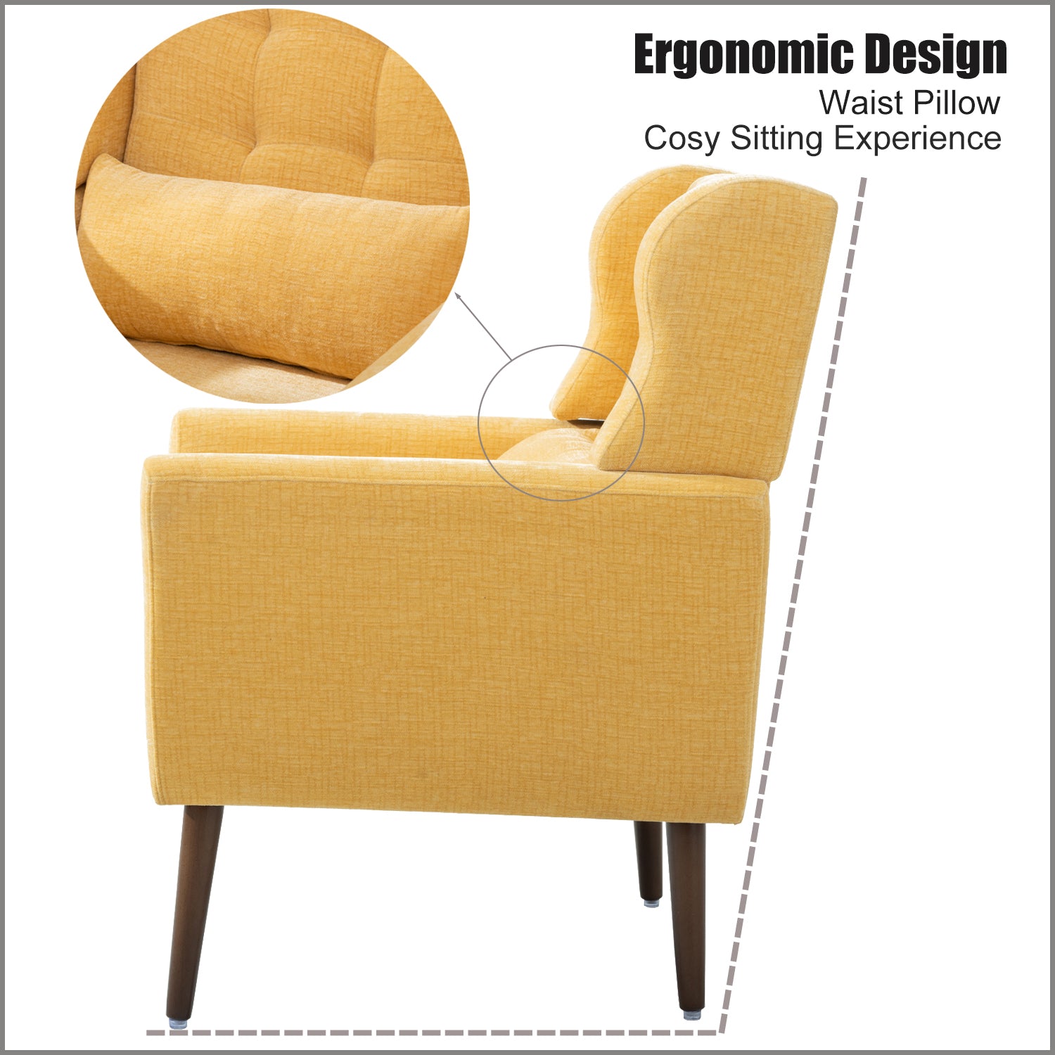 Modern Accent Chair Upholstered Foam Filled Living Room Chairs Comfy Reading Chair Mid Century Modern Chair With Chenille Fabric Lounge Arm Chairs Armchair For Living Room Bedroom Yellow Yellow Light Brown Primary Living Space Modern Rubberwood Foam