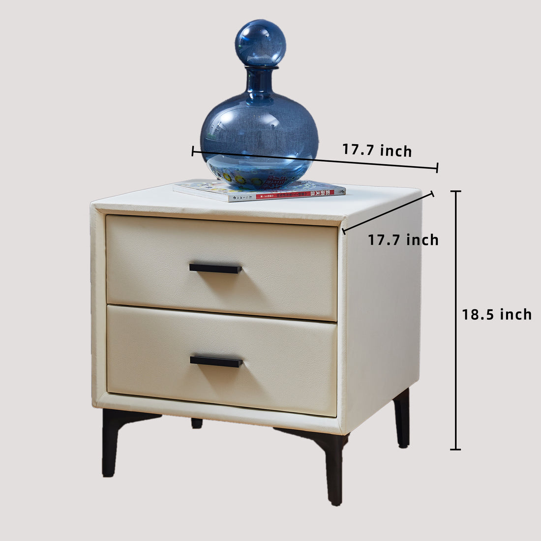 Modern Nightstand With 2 Drawers, Night Stand With Pu Leather And Hardware Legs, End Table, Bedside Cabinet For Living Room Bedroom Beige Beige Pu