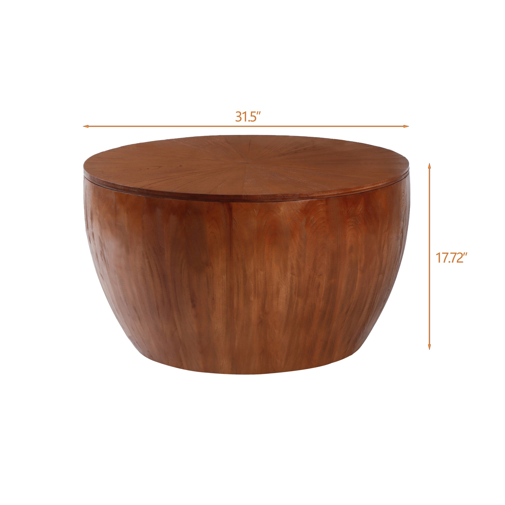 31.50"Vintage Style Bucket Shaped Coffee Table With Storage Function, For Office, Dining Room And Living Room, Brown Brown Solid Wood Mdf