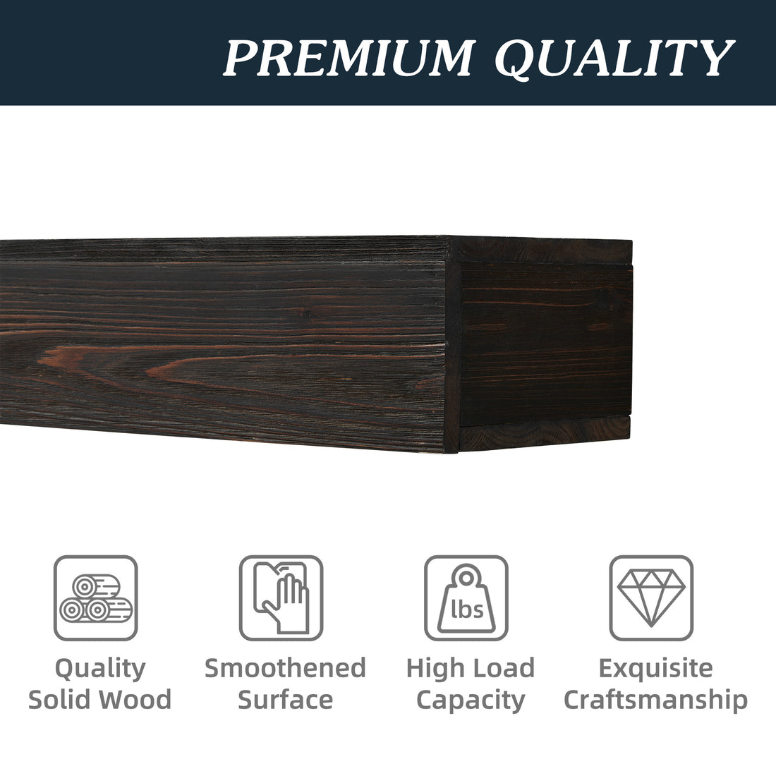 48" Rustic Wood Fireplace Mantel,Wall Mounted & Floating Shelf For Home Decor Espresso Solid Wood